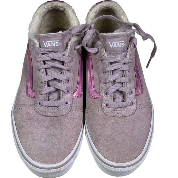 Vans Pink Suede Old Skool Sherpa Lined Sneakers Holographic Stripe US Missy 5.0 - Picture 2 of 12